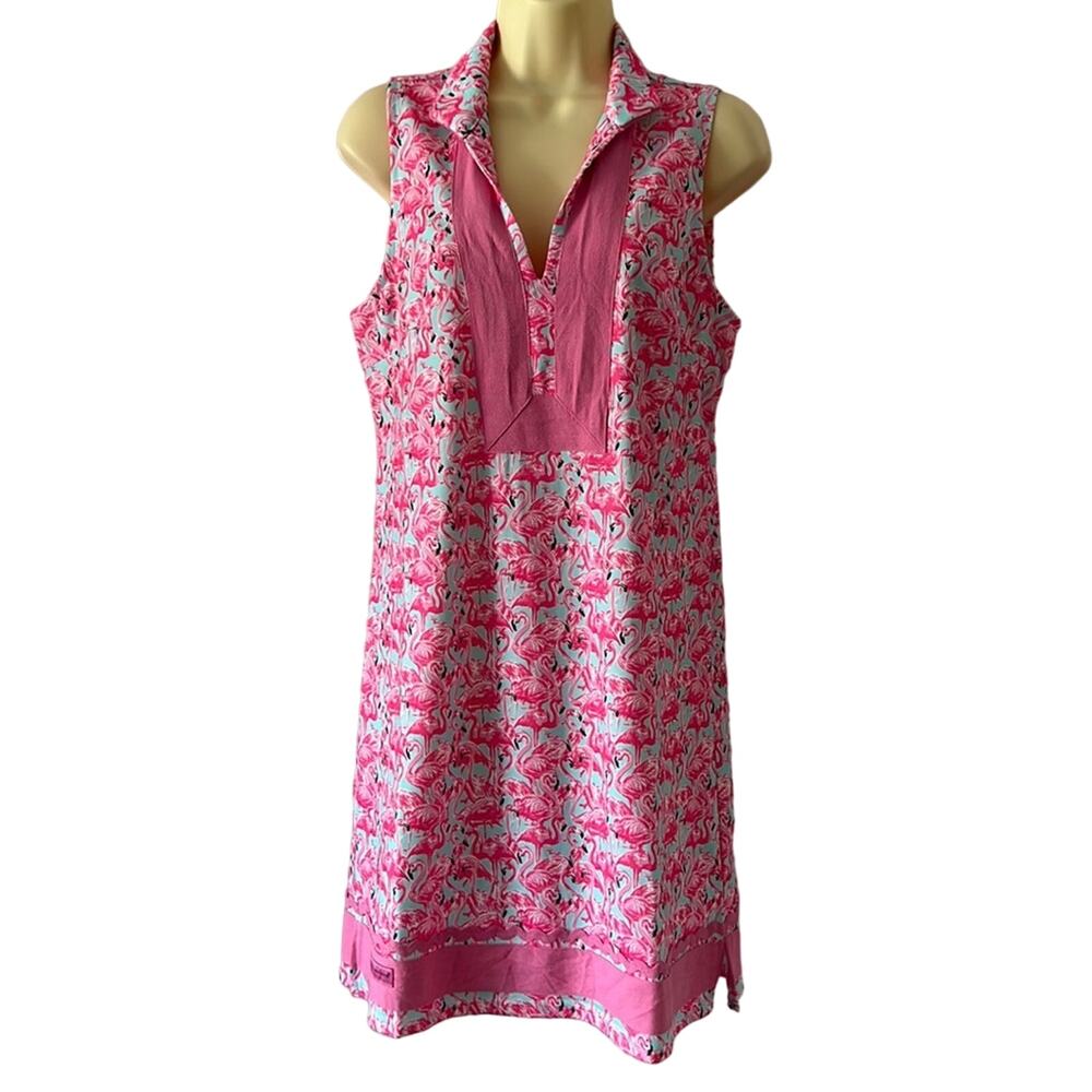 SIMPLY SOUTHERN COLLECTION Flamingo Split Neck Tunic Knit Dress Size Small NWT